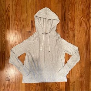 Athleta light gray hoodie with mesh stripe on hood